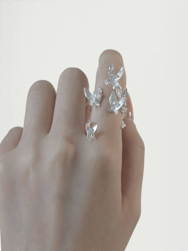 White Many Butterflies Ring