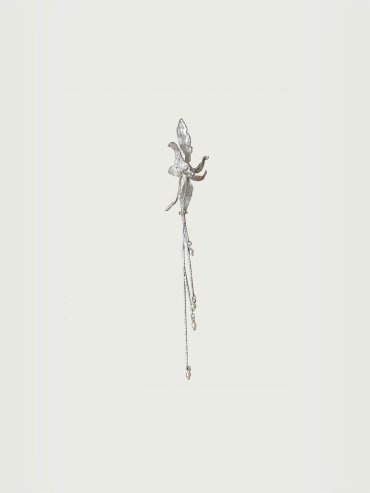 Silver Fragrant Leaf Stud Earring - Left