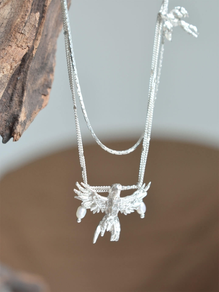 Silver Two Little Birds Necklace