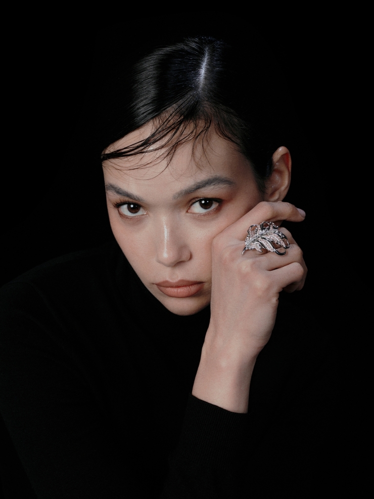 Karat - Feather rhinesone ring