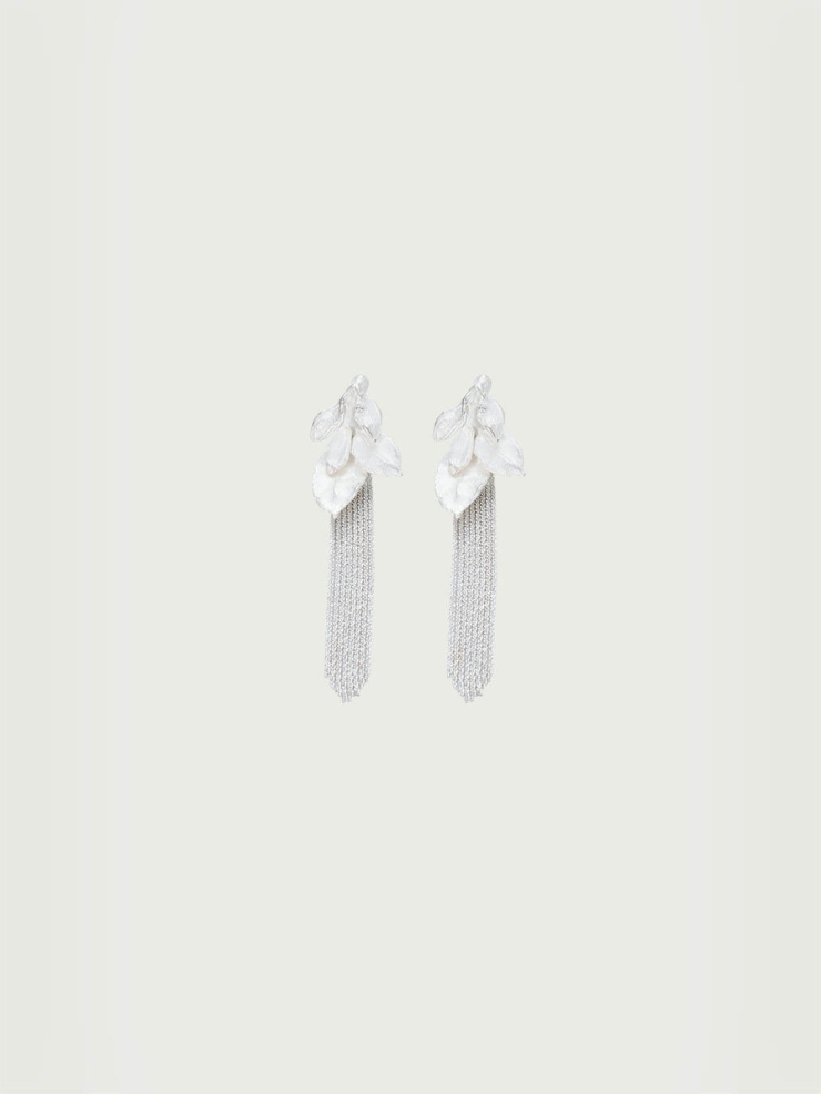 Silver leaf tassel earrings