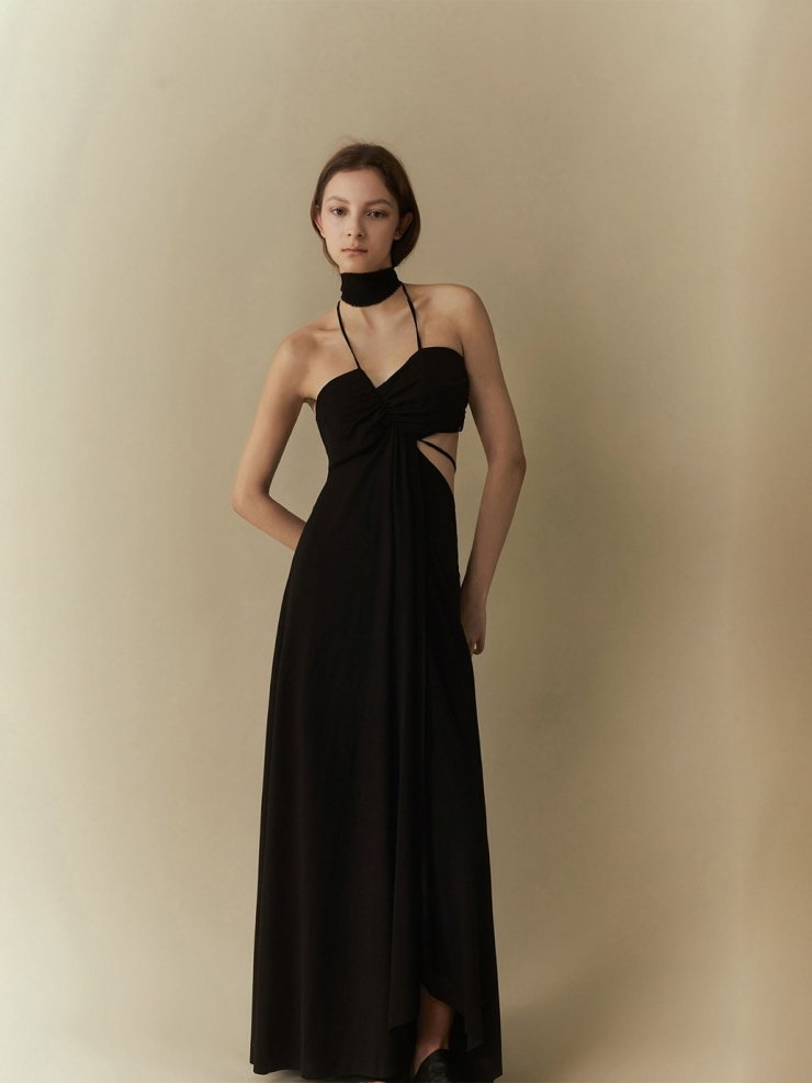Black straps backless dress