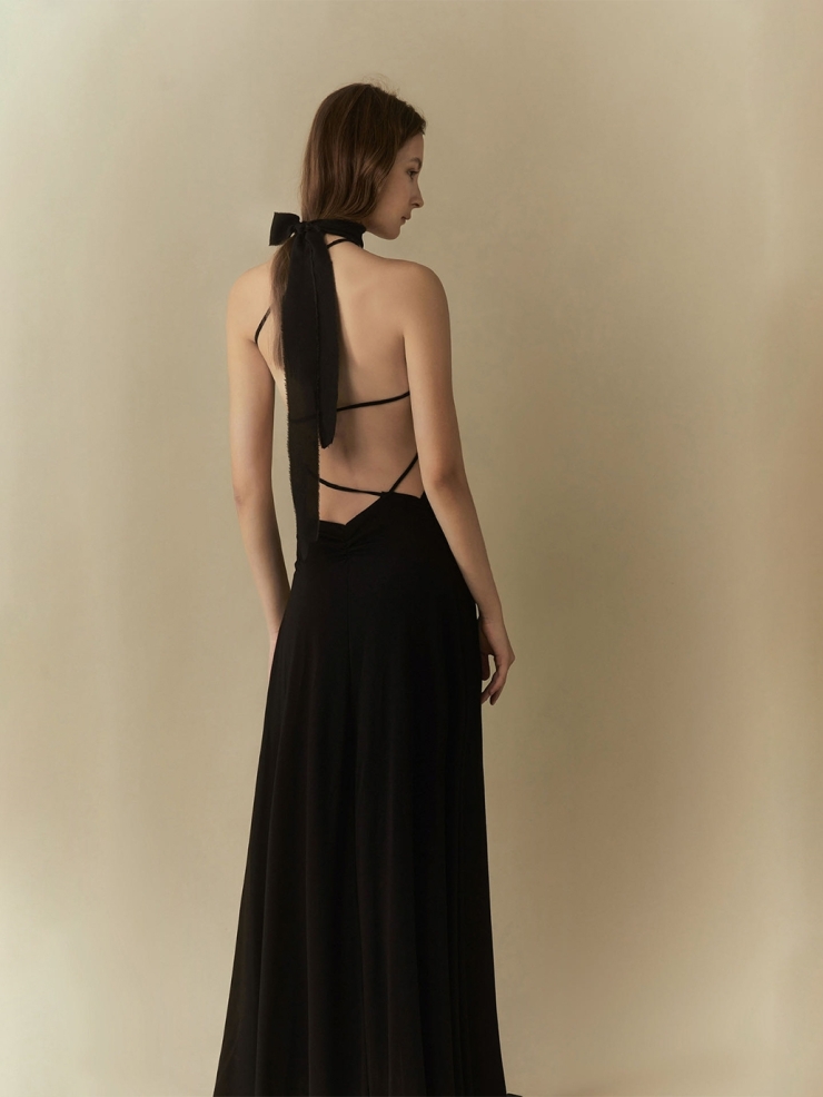 Black straps backless dress