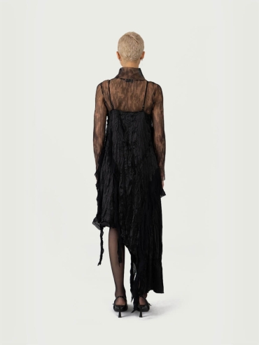 Black Asymmetric Satin Crinkle Dress