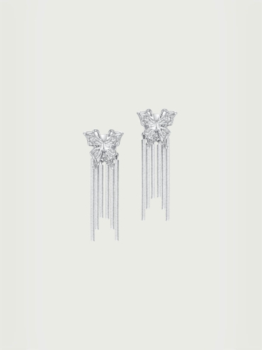 Silver tassel butterfly earrings