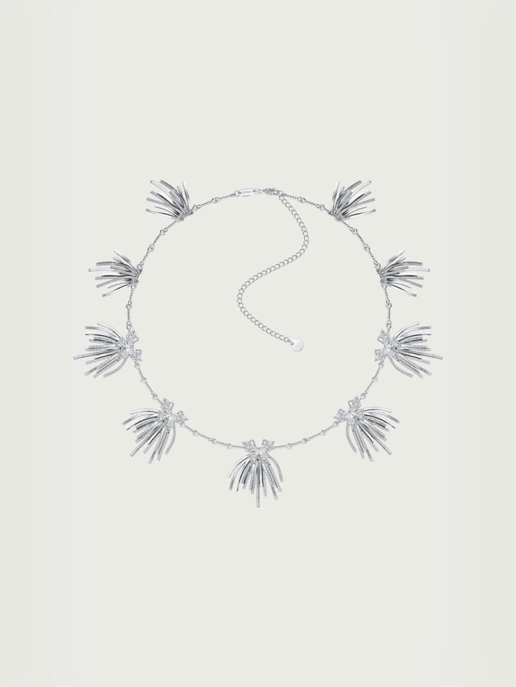 Silver multi-cluster tassel butterfly necklace