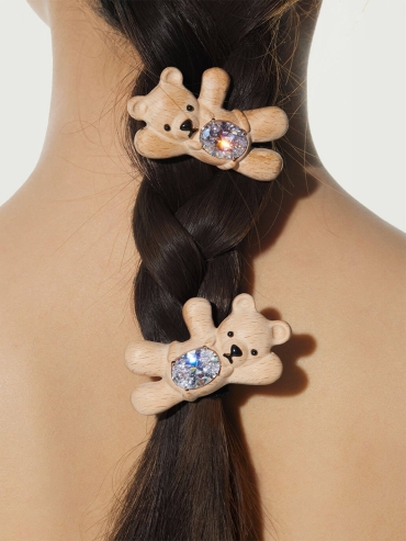 Wooden Beckoning Bear Hair Clip - Right