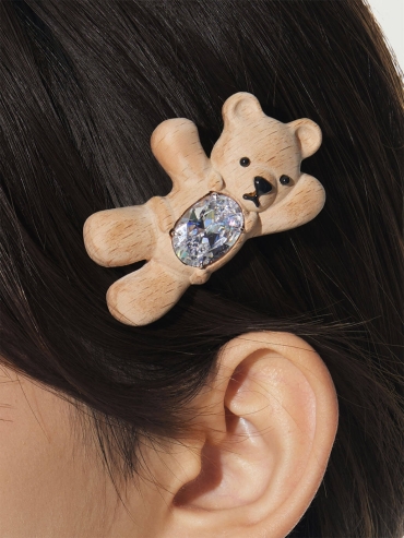 Wooden Beckoning Bear Hair Clip - Right