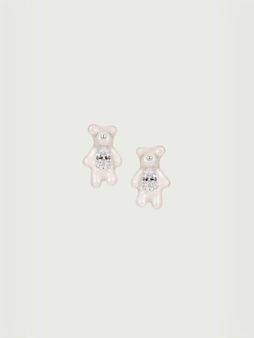 White Mini Pearl Bear Earrings - Small