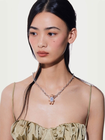White Wooden Bear with Texture Necklace