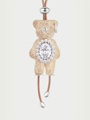 White Wooden Bear Adjustable Leather Necklace