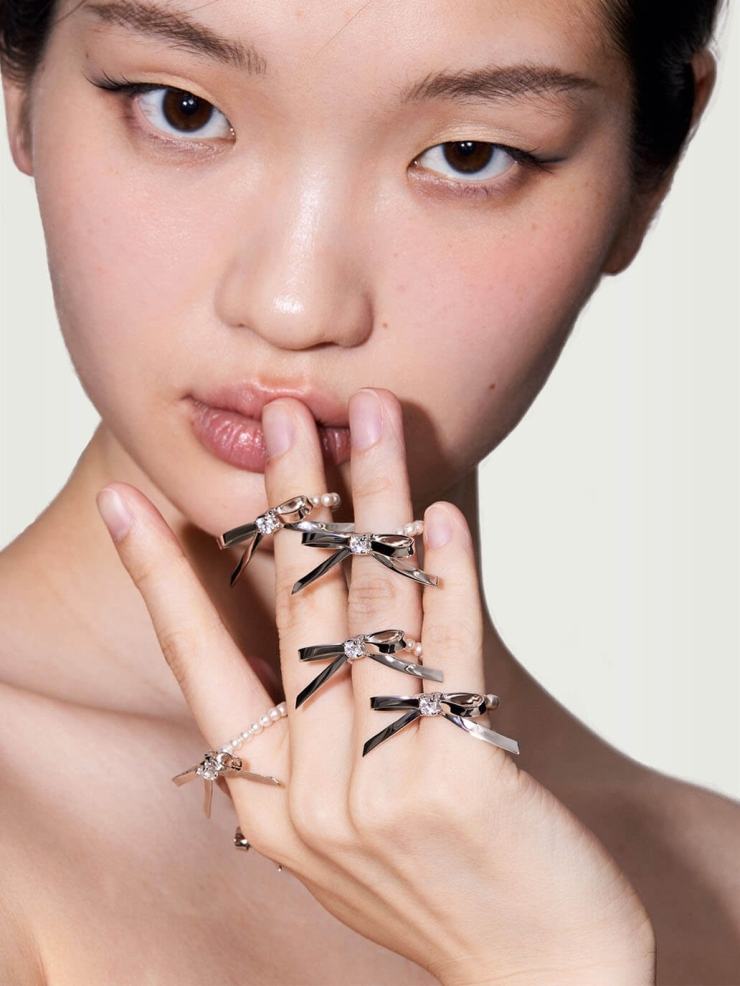 Metal Bowknot Pearl Soft Ring