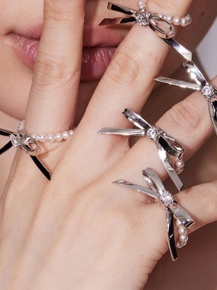 Metal Bowknot Pearl Soft Ring