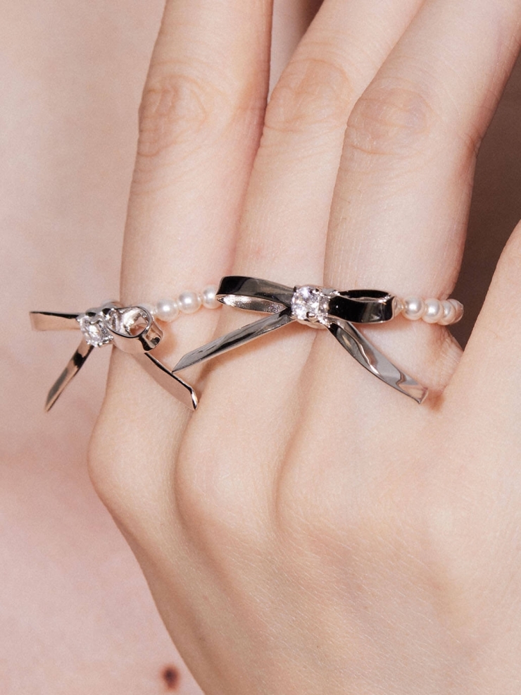 Metal Bowknot Pearl Soft Ring