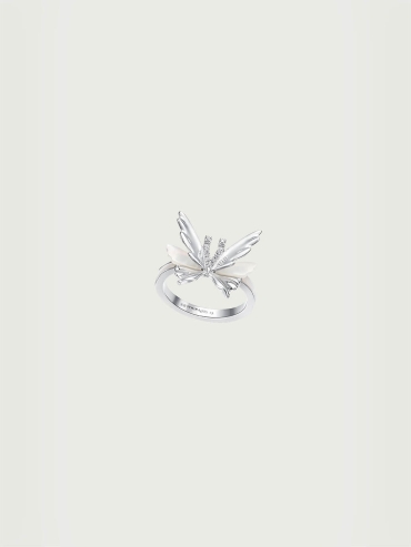 White Shell Opal Butterfly Ring