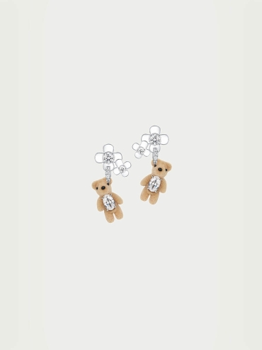 Brown Mini Bear Flower Earrings/Studs