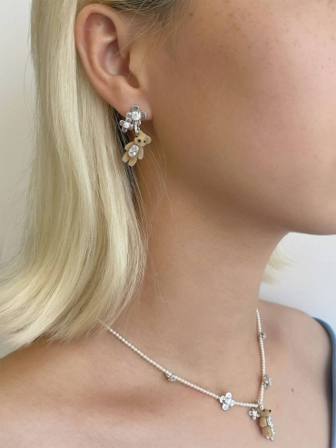 Brown Mini Bear Flower Earrings/Studs