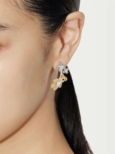 Brown Mini Bear Flower Earrings/Studs