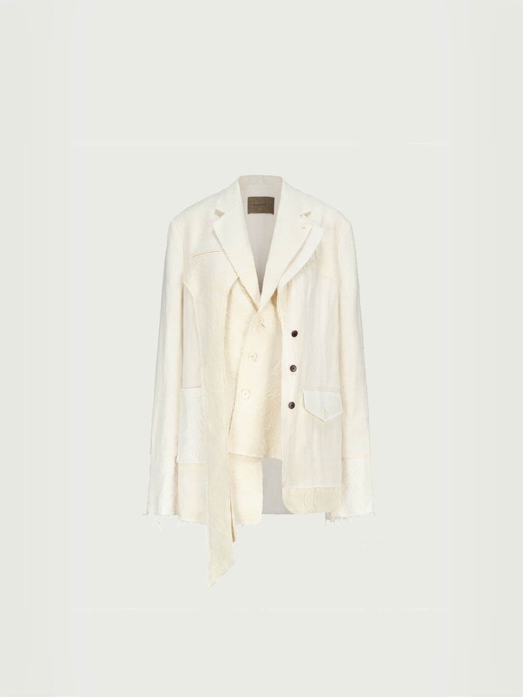 White Fake Two Piece Deconstructed Blend Suit
