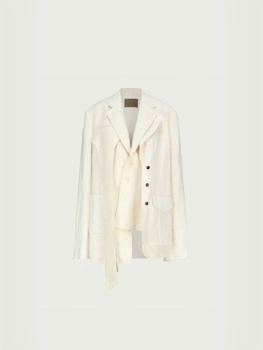 White Fake Two Piece Deconstructed Blend Suit