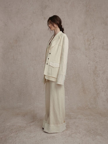 White Fake Two Piece Deconstructed Blend Suit