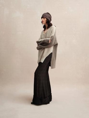 Beige Raw Edge Colorblock Sweater