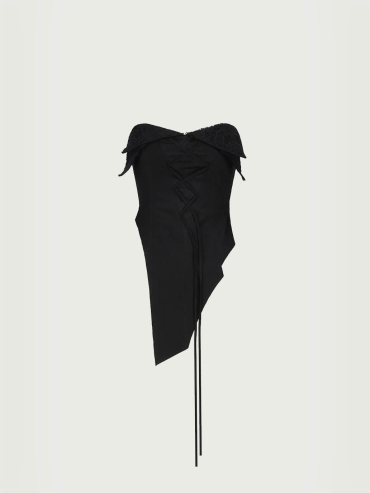 Black Split Lace Fold Over Tube Top