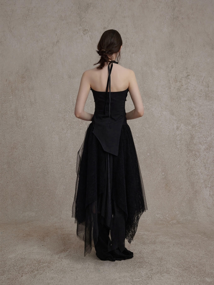 Black Split Lace Fold Over Tube Top
