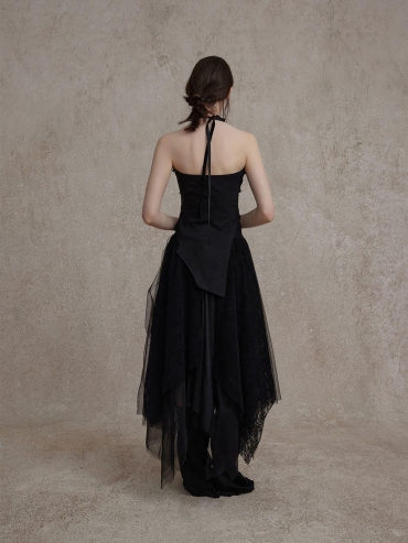 Black Split Lace Fold Over Tube Top
