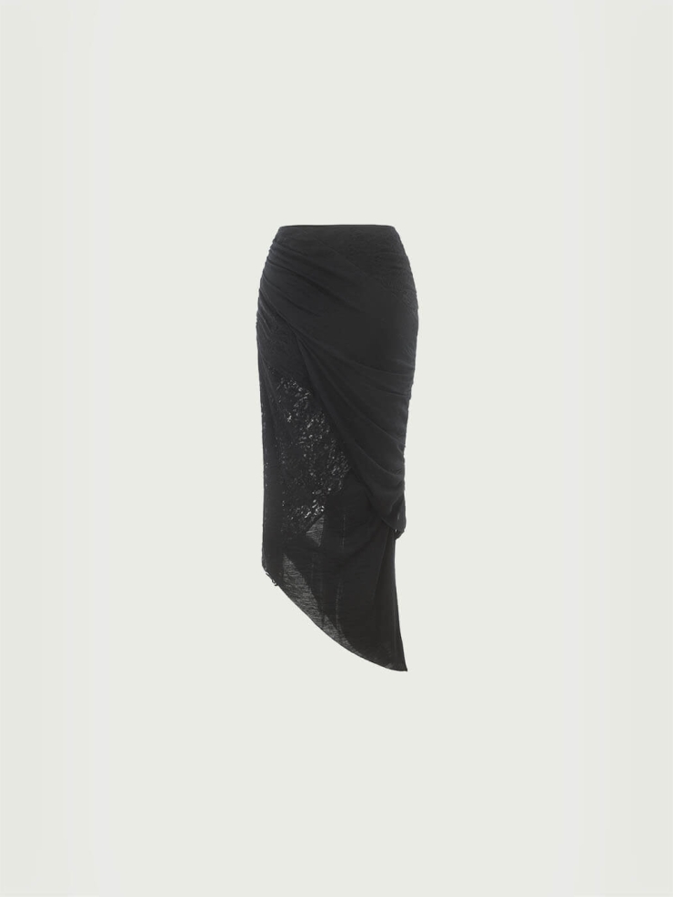 Black Irregular Knit Half Skirt