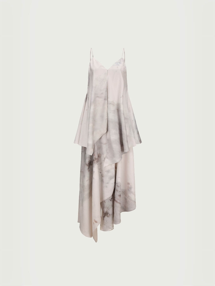 Gray and White Ink Print Dress