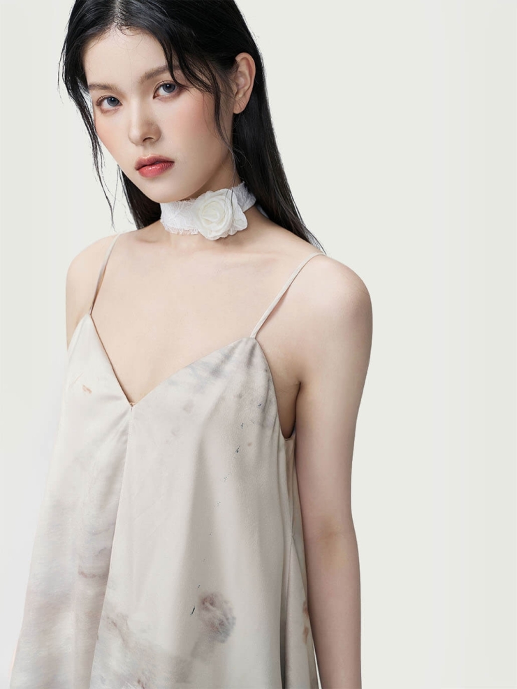 Gray and White Ink Print Dress