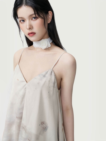 Gray and White Ink Print Dress