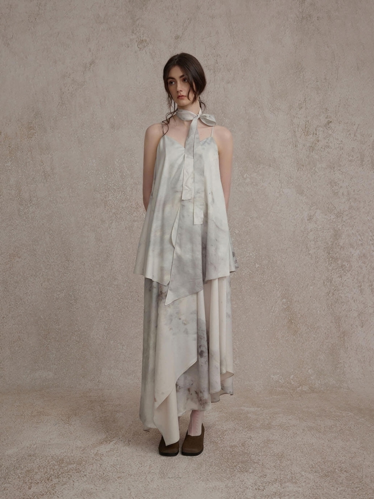 Gray and White Ink Print Dress
