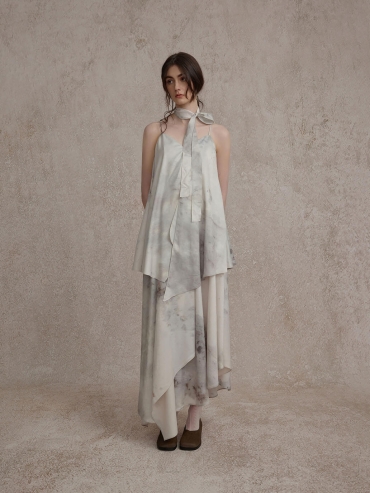 Gray and White Ink Print Dress