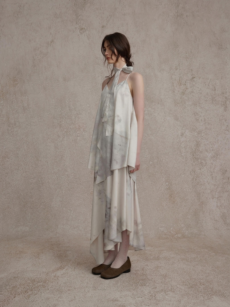 Gray and White Ink Print Dress