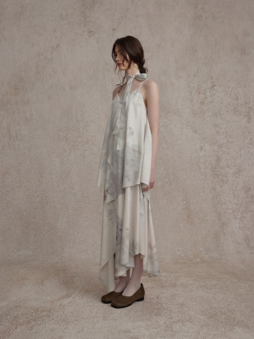 Gray and White Ink Print Dress