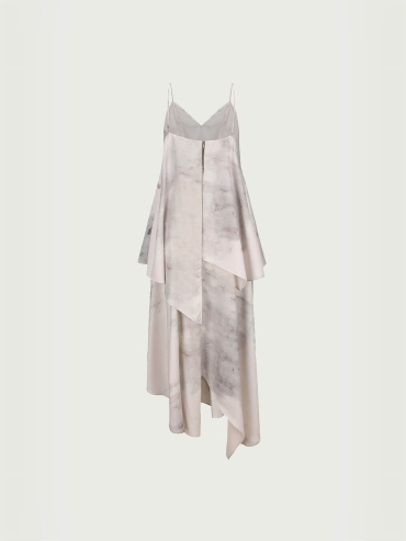 Gray and White Ink Print Dress