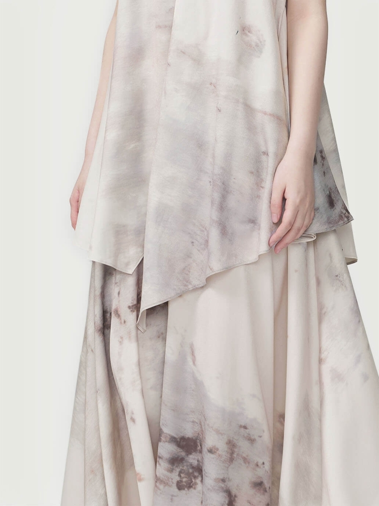 Gray and White Ink Print Dress