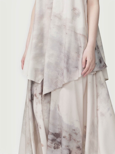 Gray and White Ink Print Dress