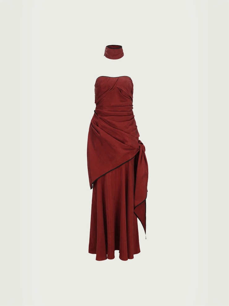 Red Twisted Tie Tube Top Dress