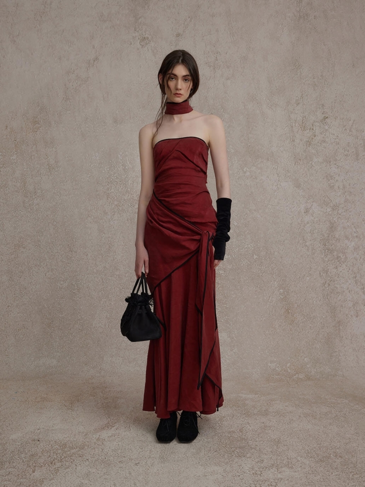 Red Twisted Tie Tube Top Dress