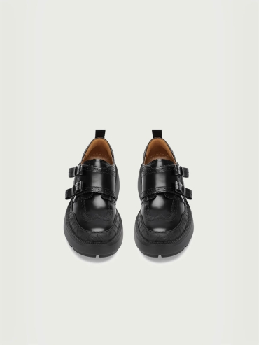 Black Dreamcore Knight Rose Embossed Brogue Shoes