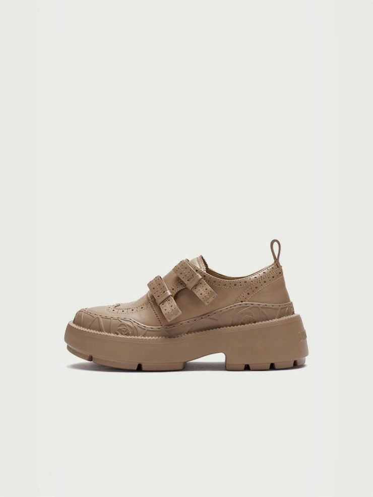 Brown Dreamcore Knight Rose Embossed Brogue Shoes