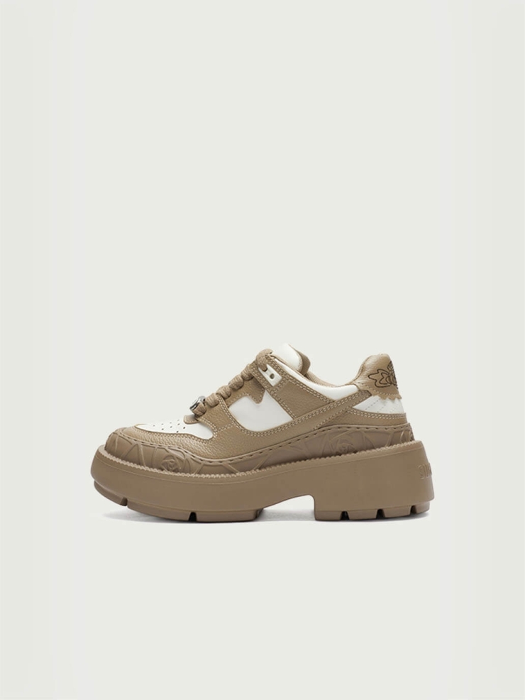 Brown and White Dreamcore Knight Rose Embossed Skate Shoes