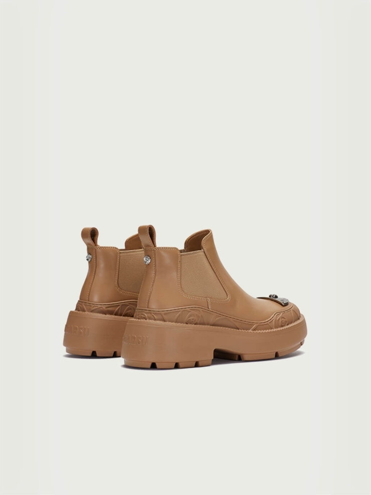 Brown Dreamcore Knight Rose Embossed Chelsea Boots