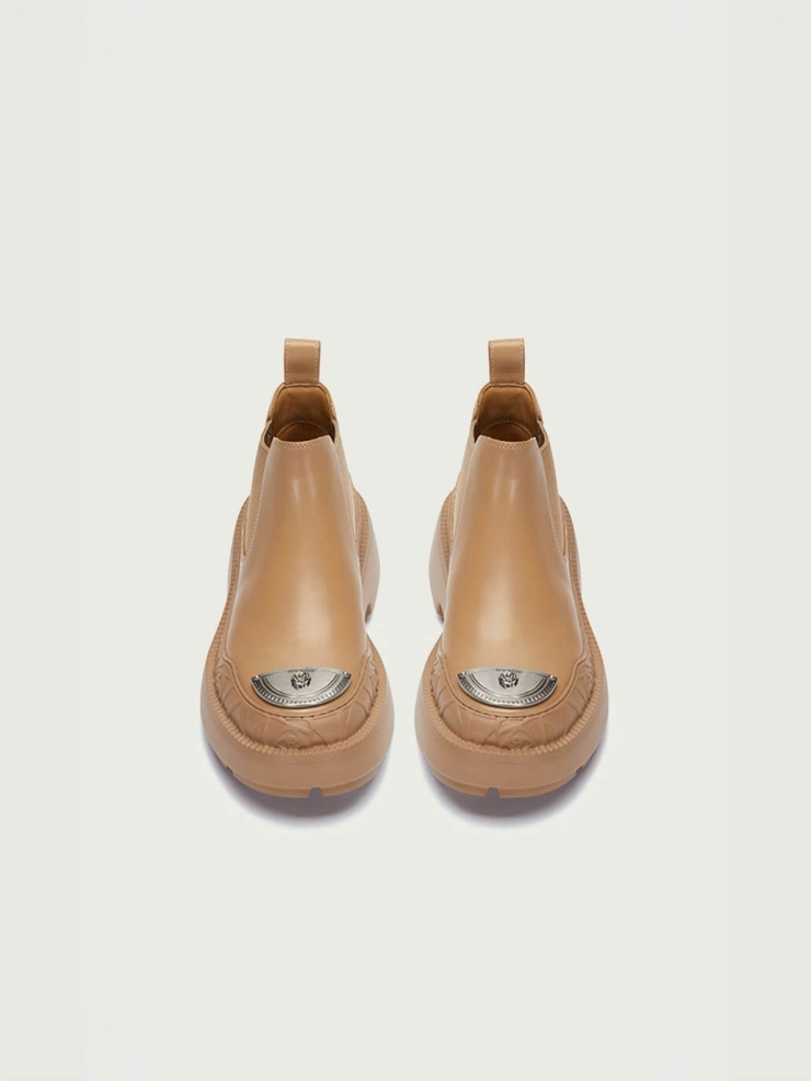 Brown Dreamcore Knight Rose Embossed Chelsea Boots