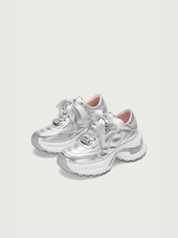 Silver Dreamcore Angel German Trainer Platform Sneakers