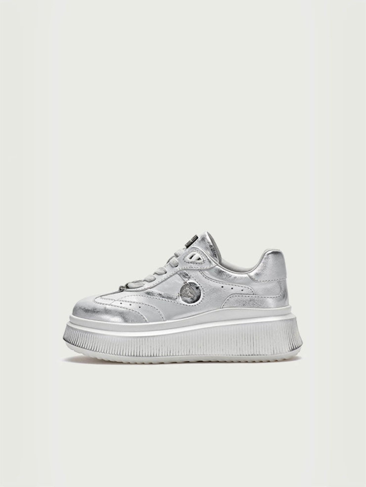 Silver Dreamcore Knights Collection Retro Scuff Color Platform German Trainer