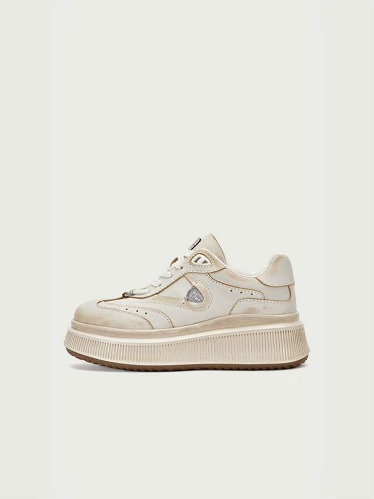 White Dreamcore Knights Vintage Platform German Trainer
